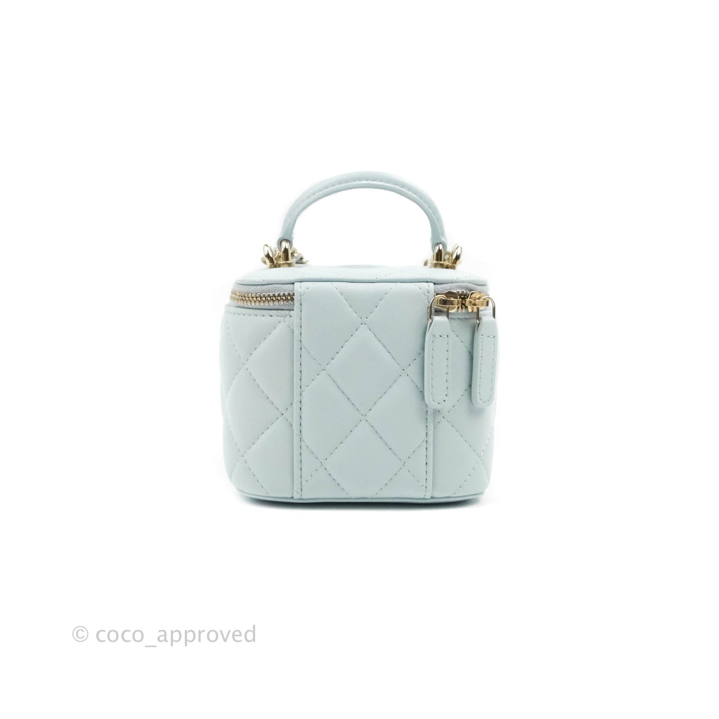 Chanel Mini Top Handle Vanity With Chain Light Blue Lambskin Gold Hardware