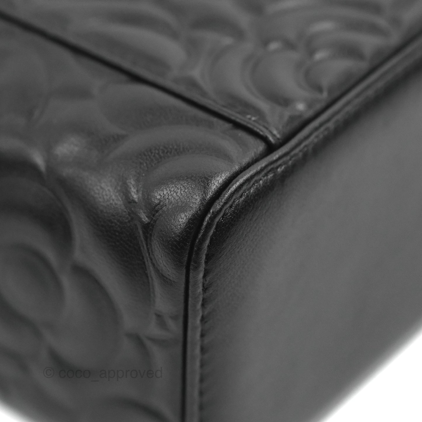 Chanel Vanity Rectangular Camellia Embossed Black Lambskin Gold Hardware