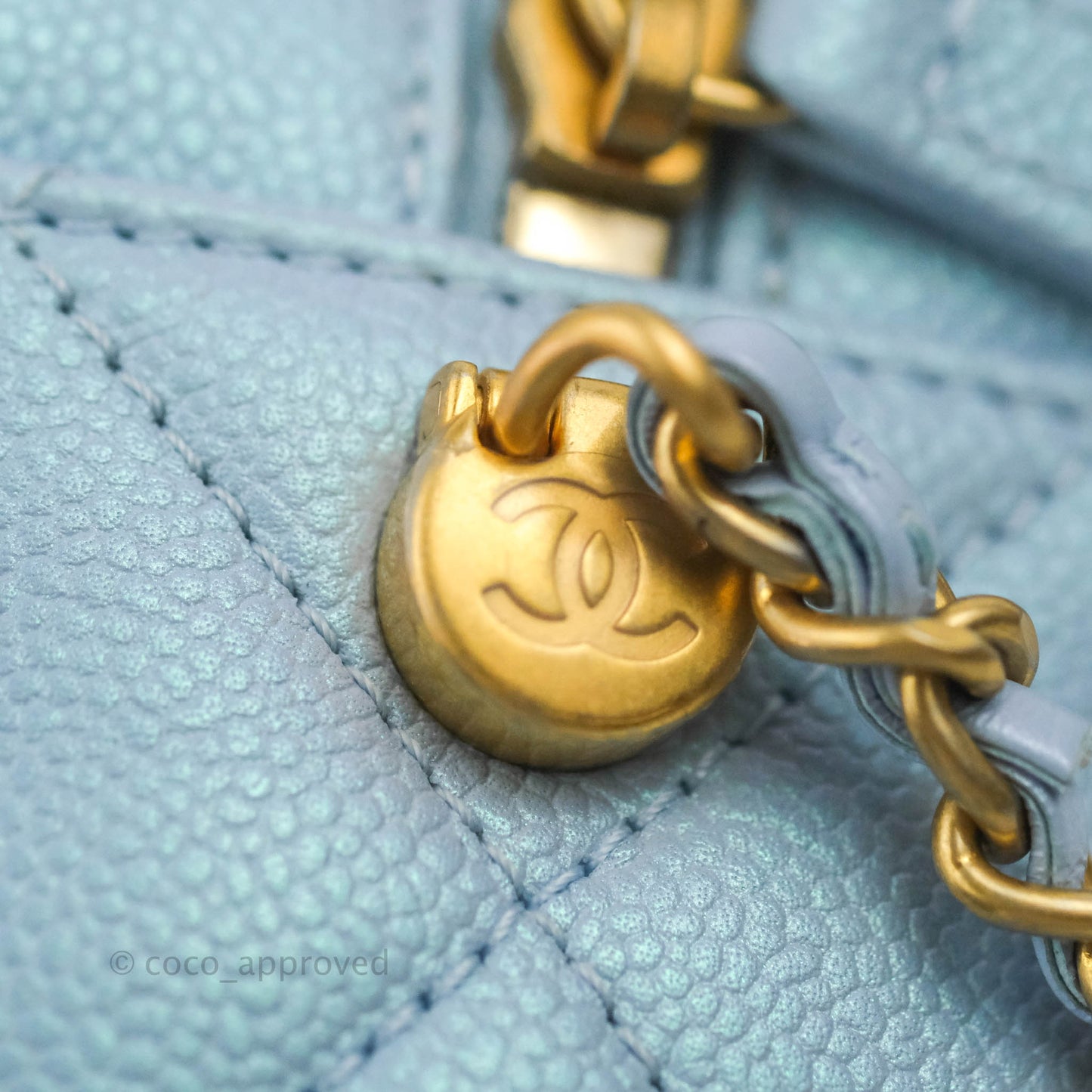 Chanel Quilted My Perfect Camera Case Iridescent Blue Caviar Aged Gold Hardware