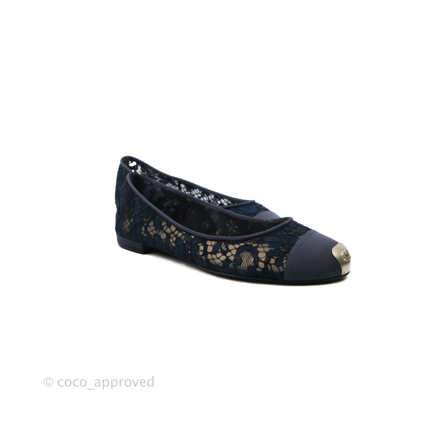 Chanel Lace Ballerina Flats Navy Size 38