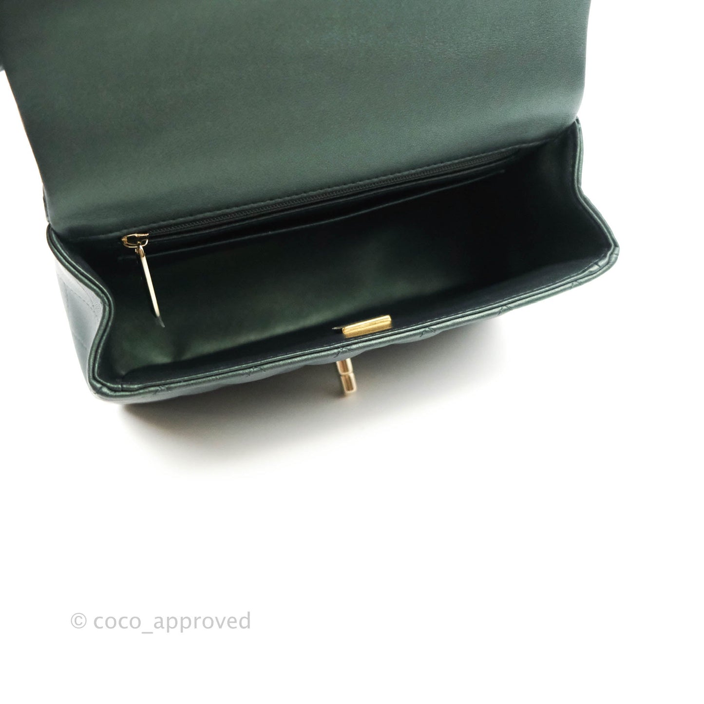 Chanel Top Handle Mini Rectangular Flap Bag Iridescent Green Lambskin Gold Hardware 22A