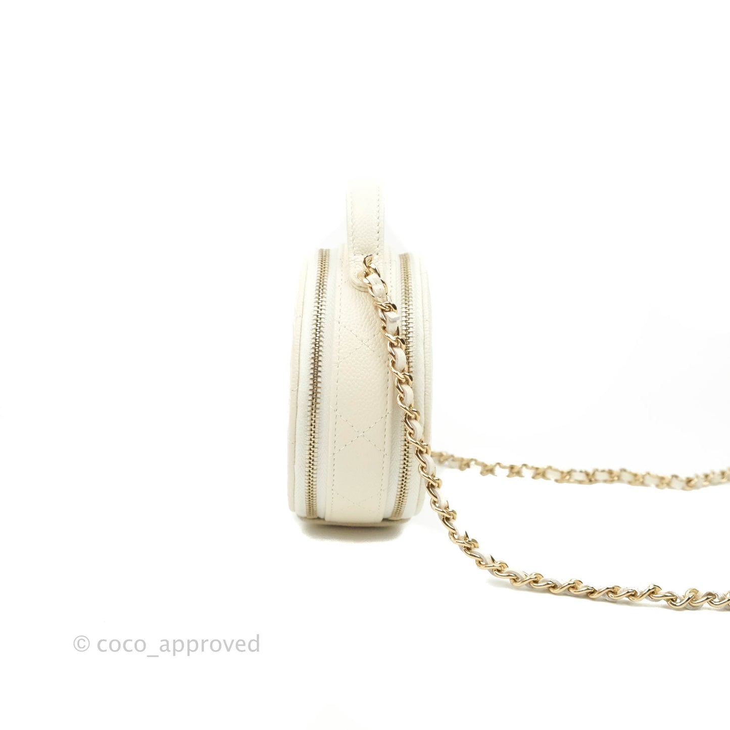 Chanel Mini Round Vanity Bag with Handle Ivory Caviar Gold Hardware 22C