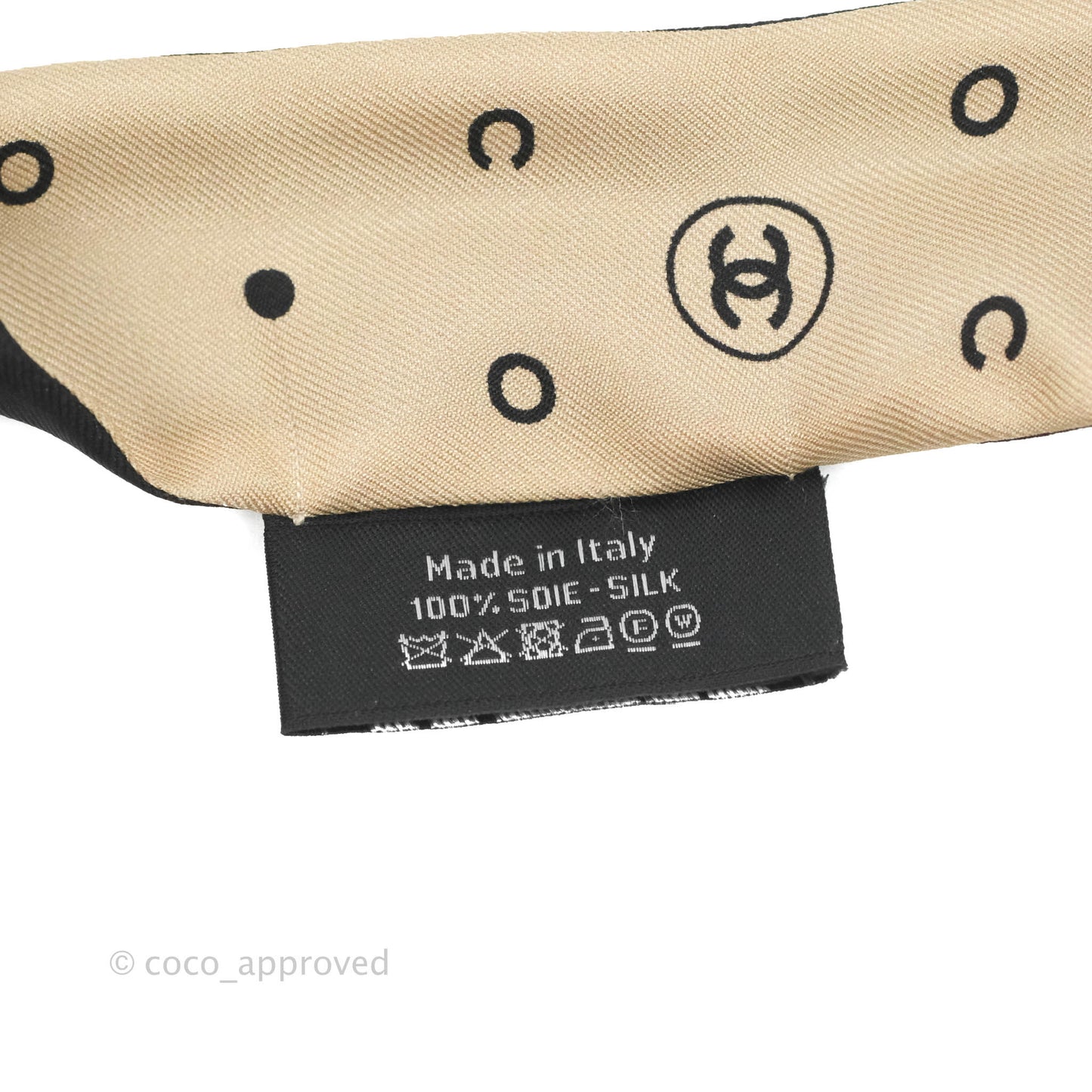 Chanel CC Black Beige Silk Twilly