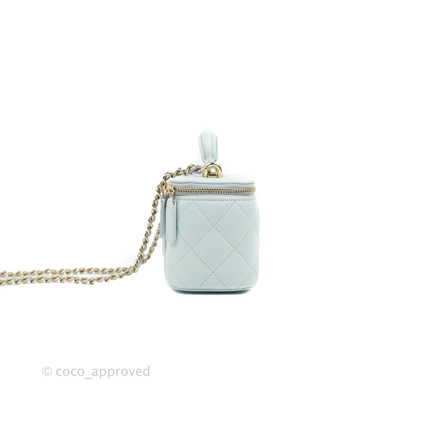 Chanel Mini Top Handle Vanity With Chain Light Blue Lambskin Gold Hardware