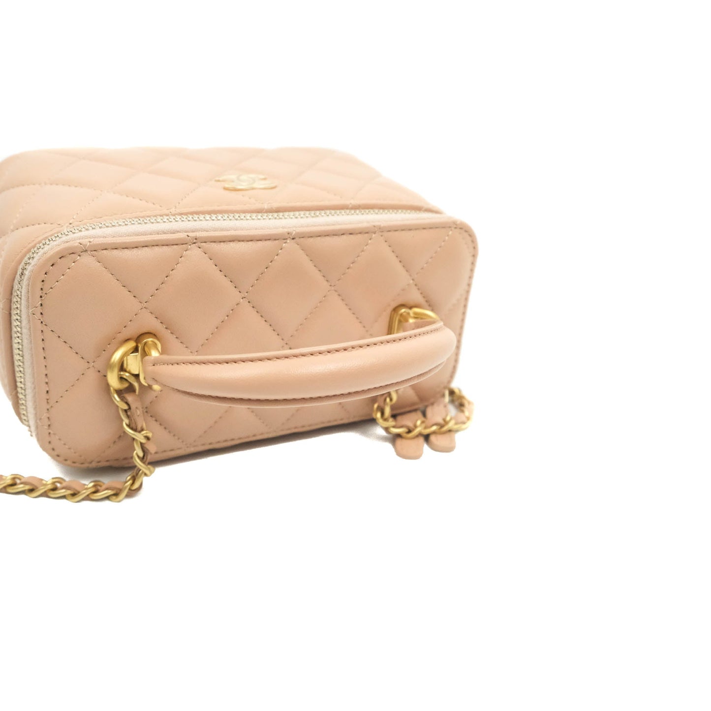 Chanel Classic Vanity Rectangular Top Handle With Chain Beige Lambskin Aged Gold Hardware