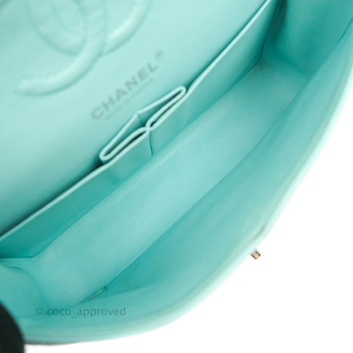Chanel Small Classic Quilted Flap Tiffany Blue Lambskin Silver Hardware