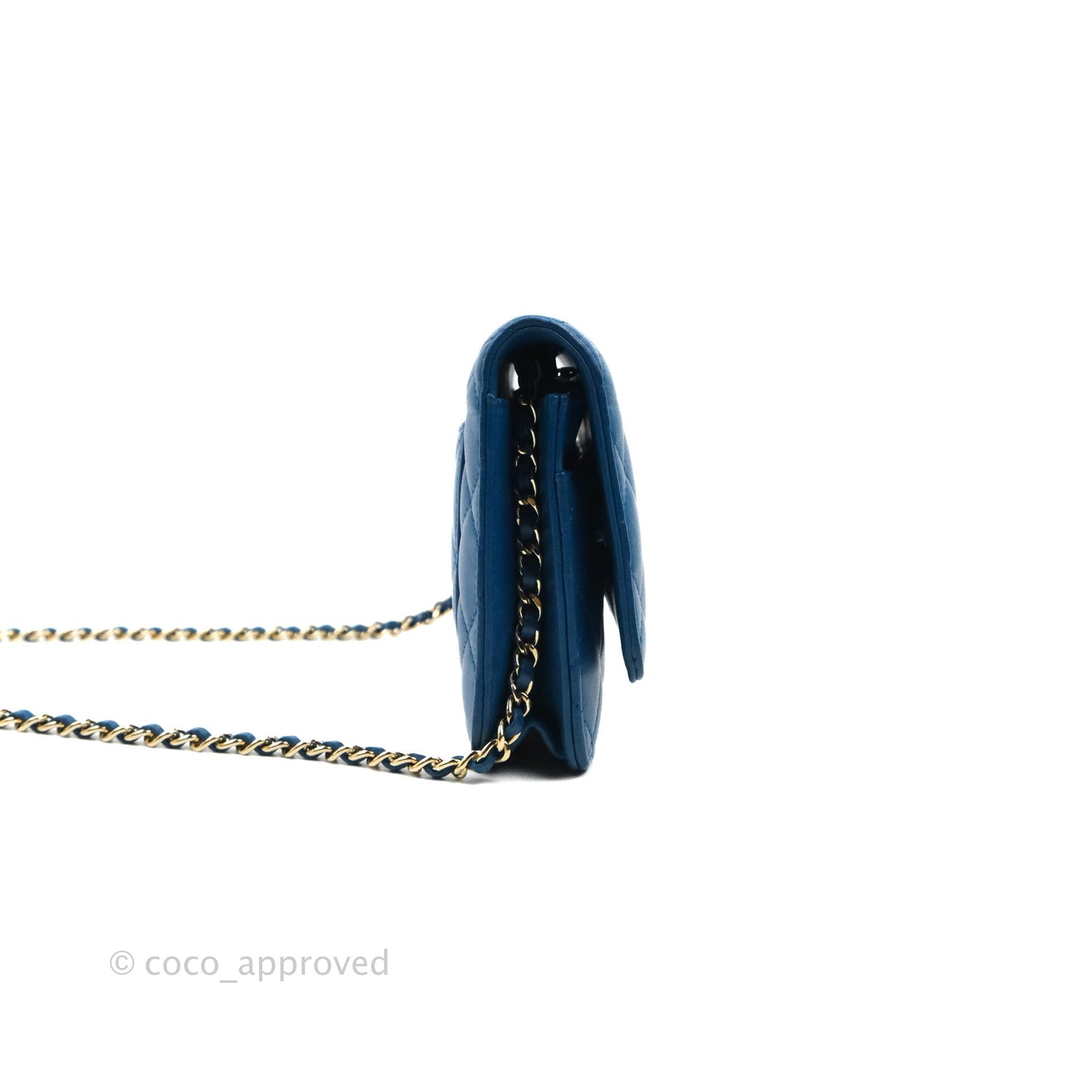 Chanel Quilted Classic Wallet on Chain WOC Blue Lambskin Gold Hardware