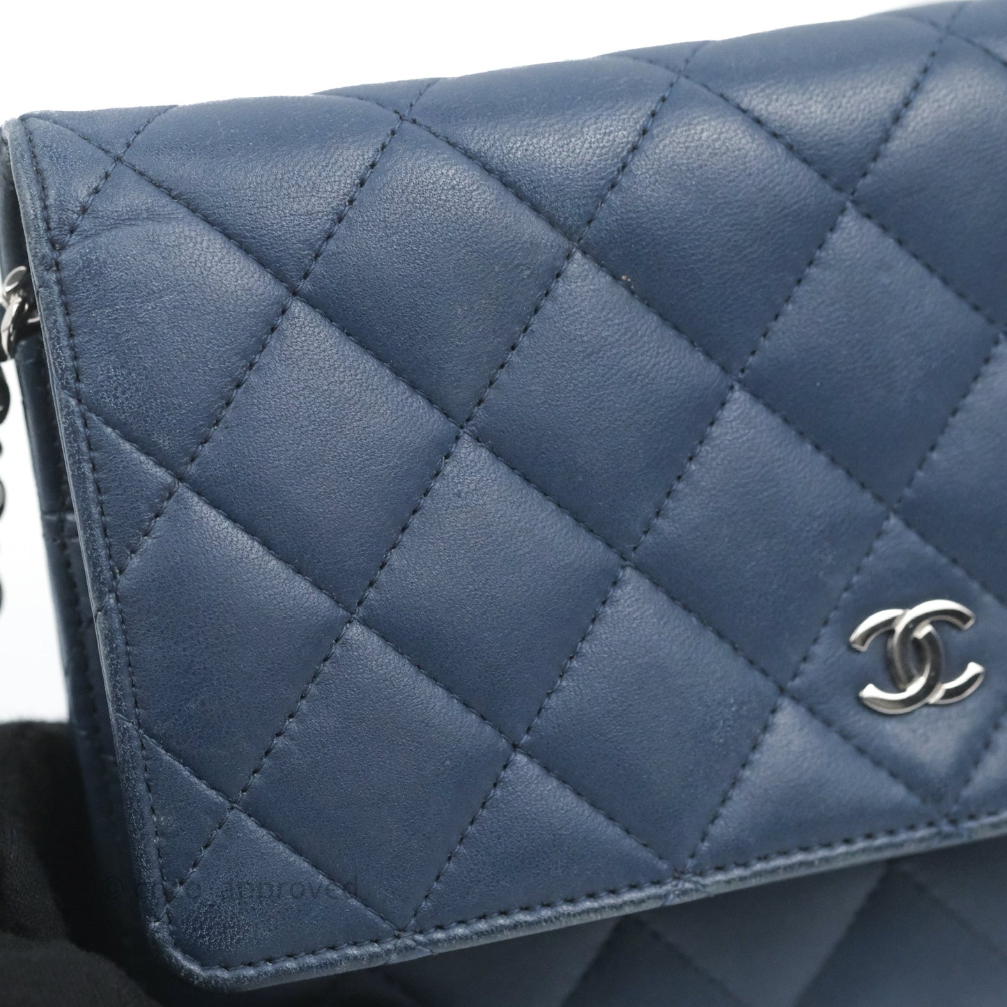 Chanel Quilted Classic Wallet on Chain WOC Navy Lambskin Silver Hardware