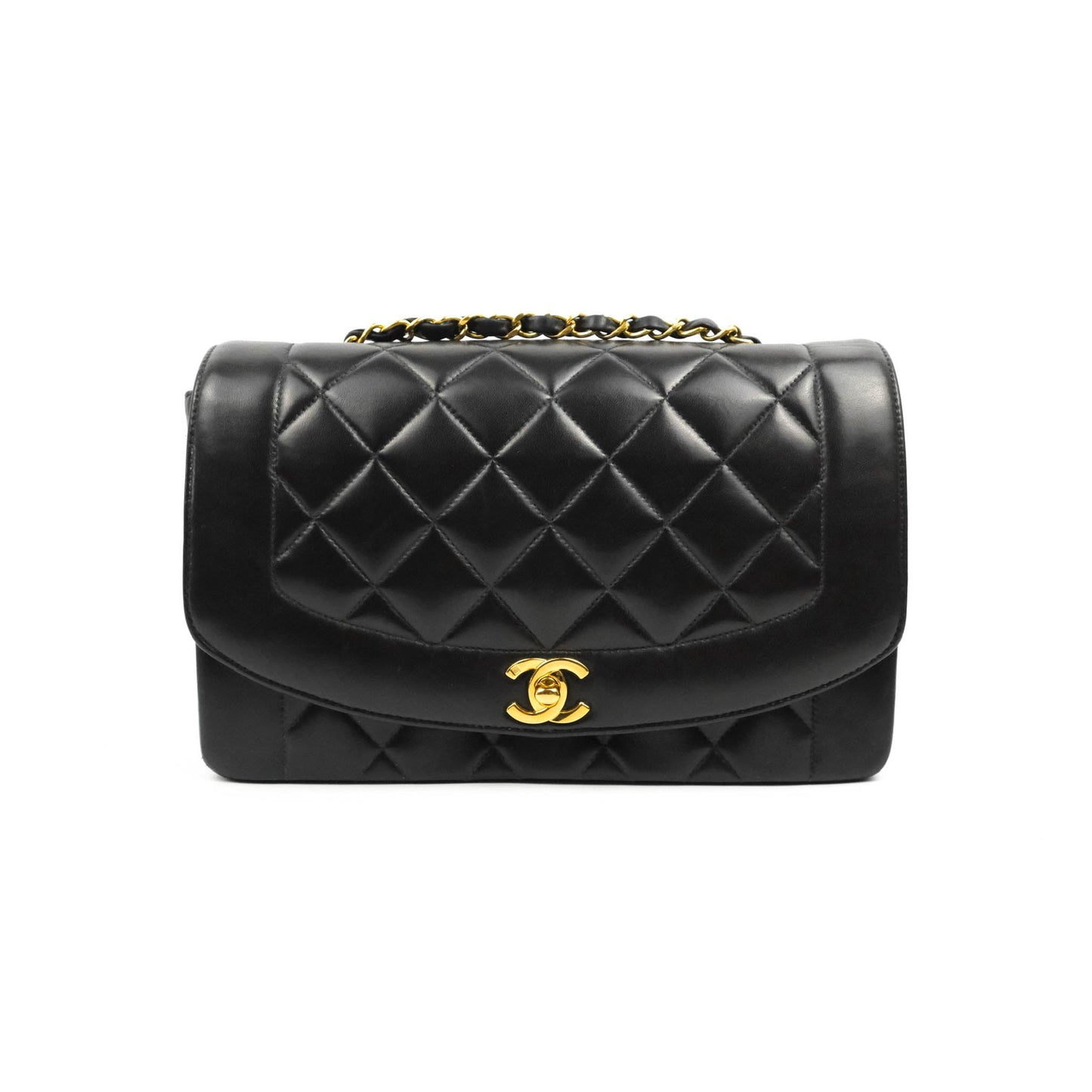 Chanel Vintage Quilted Medium Classic Diana Flap Bag Black Lambskin 24K Gold Hardware