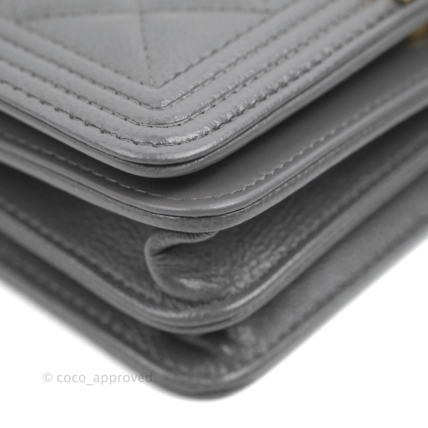 Chanel Quilted Mini Boy Wallet on Chain WOC Dark Grey Caviar Aged Gold Hardware