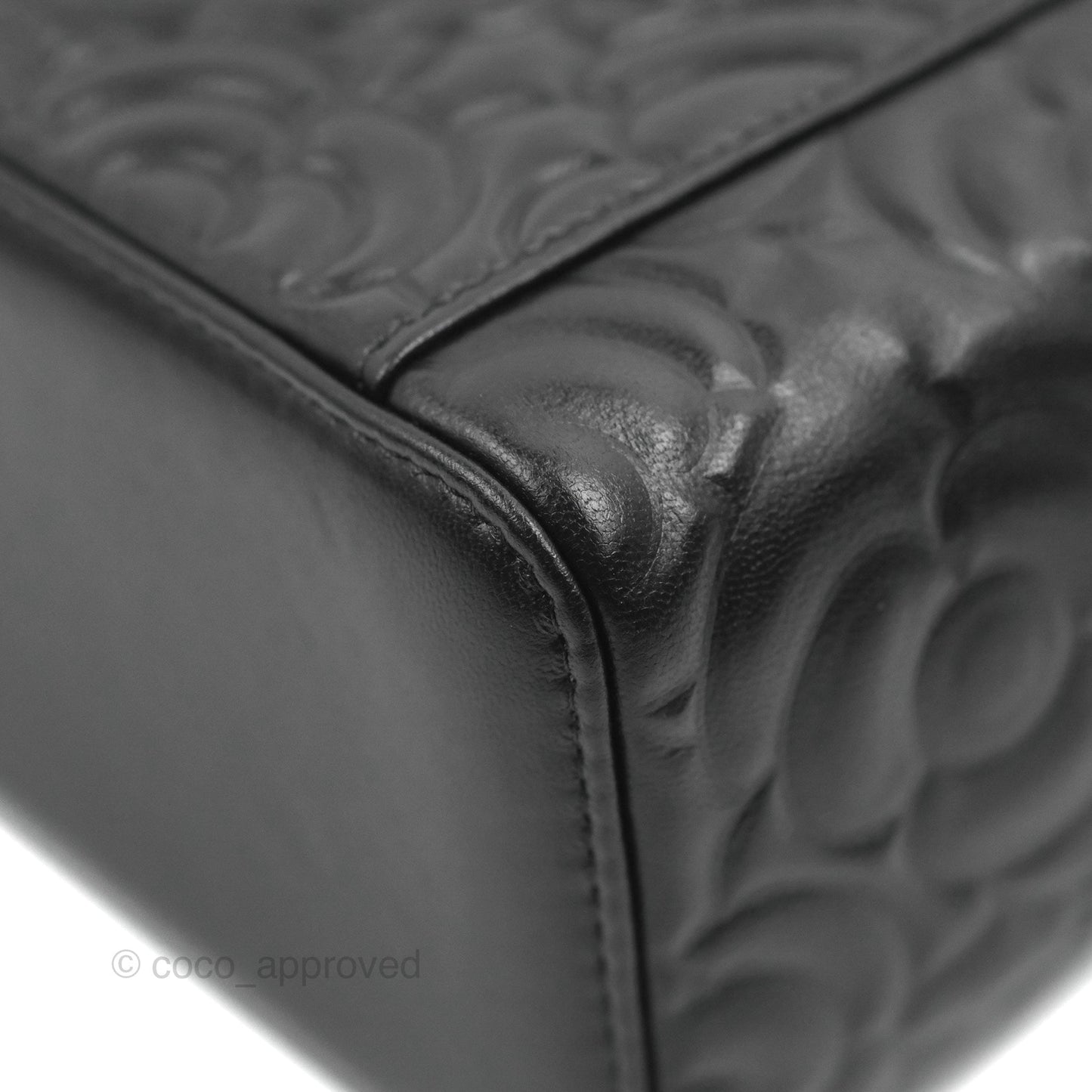 Chanel Vanity Rectangular Camellia Embossed Black Lambskin Gold Hardware