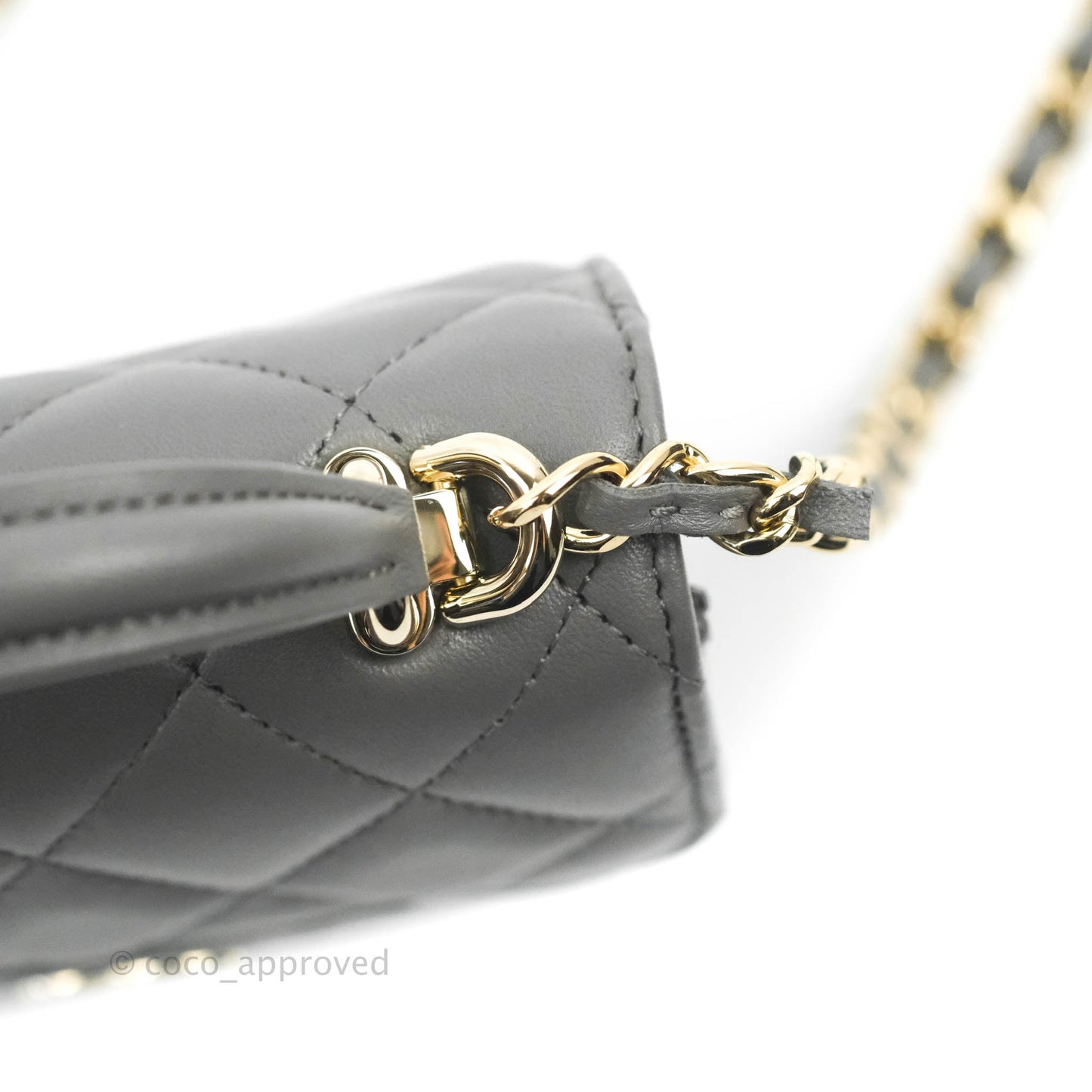 Chanel Mini Handle Clutch With Chain Grey Lambskin Gold Hardware