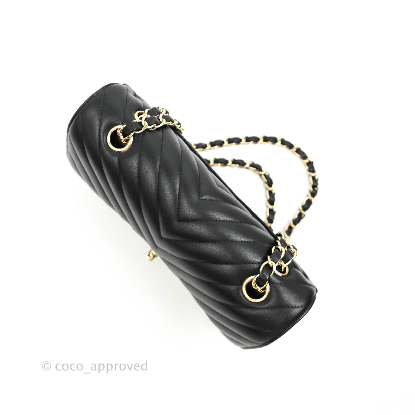 Chanel Classic Chevron S/M Small Double Flap Black Lambskin Gold Hardware