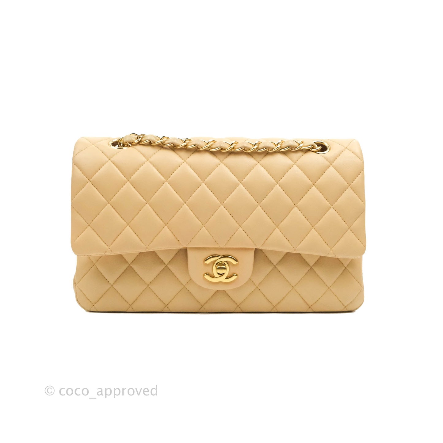 Chanel Classic M/L Medium Flap Quilted Beige Lambskin Gold Hardware
