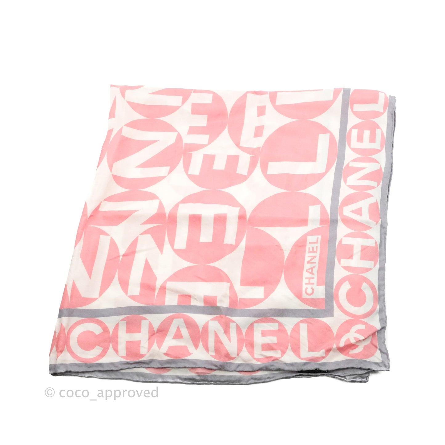 Chanel CC Silk Square Scarf 90 Grey/Pink/White