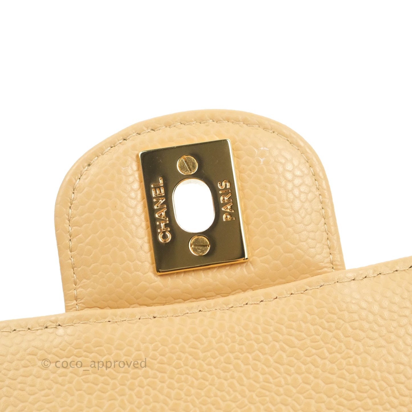 Chanel Classic M/L Medium Flap Quilted Beige Caviar Gold Hardware