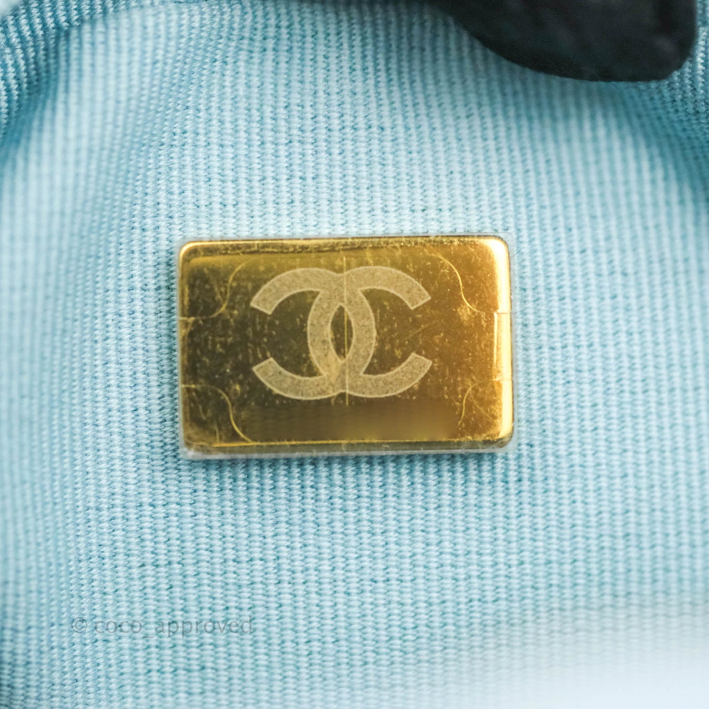 Chanel Quilted My Perfect Camera Case Iridescent Blue Caviar Aged Gold Hardware