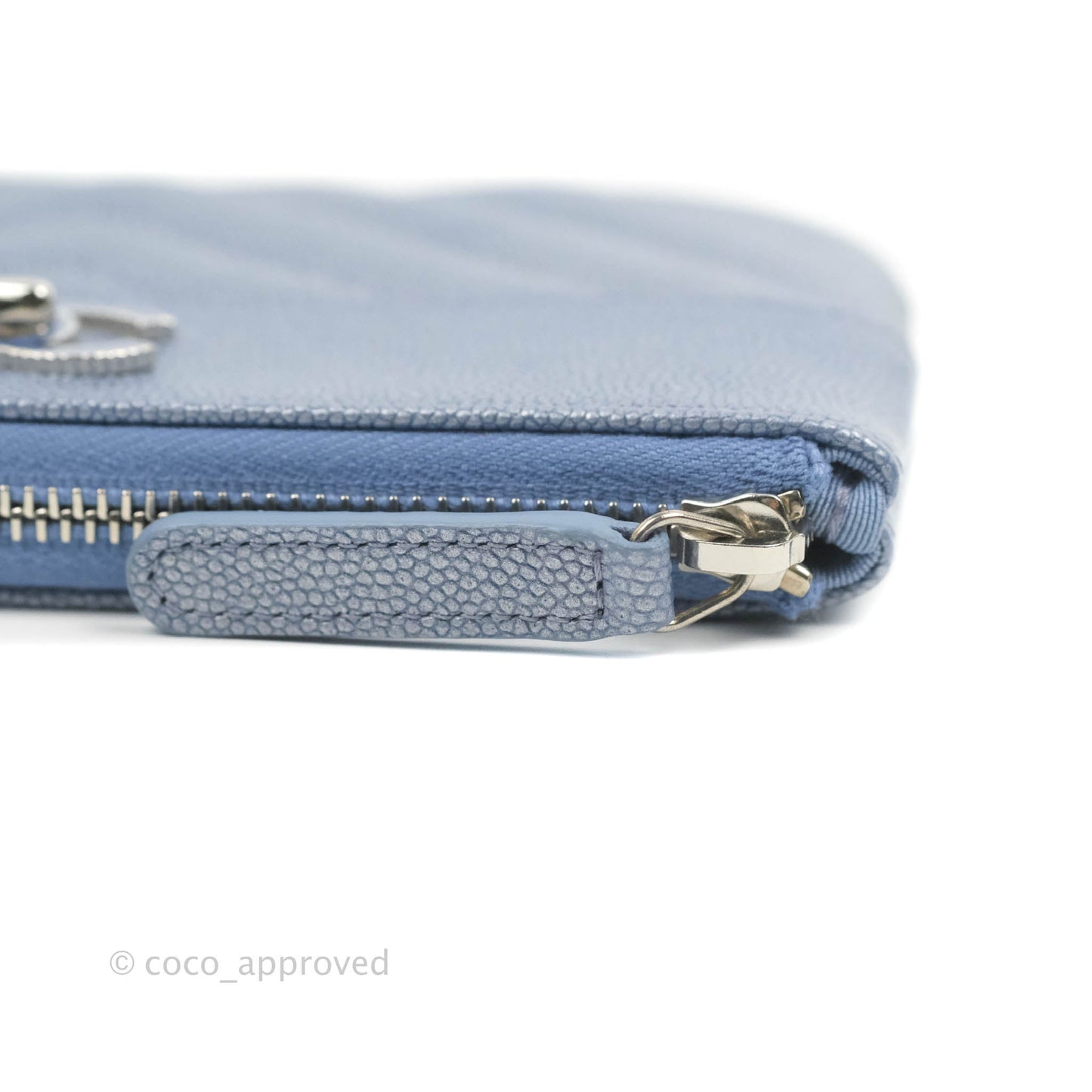 Chanel Mini Chevron Mademoiselle O Case Iridescent Blue Caviar Silver Hardware
