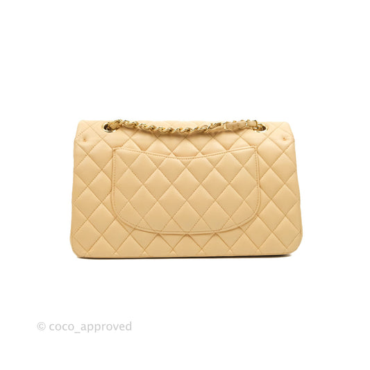 Chanel Classic M/L Medium Flap Quilted Beige Lambskin Gold Hardware