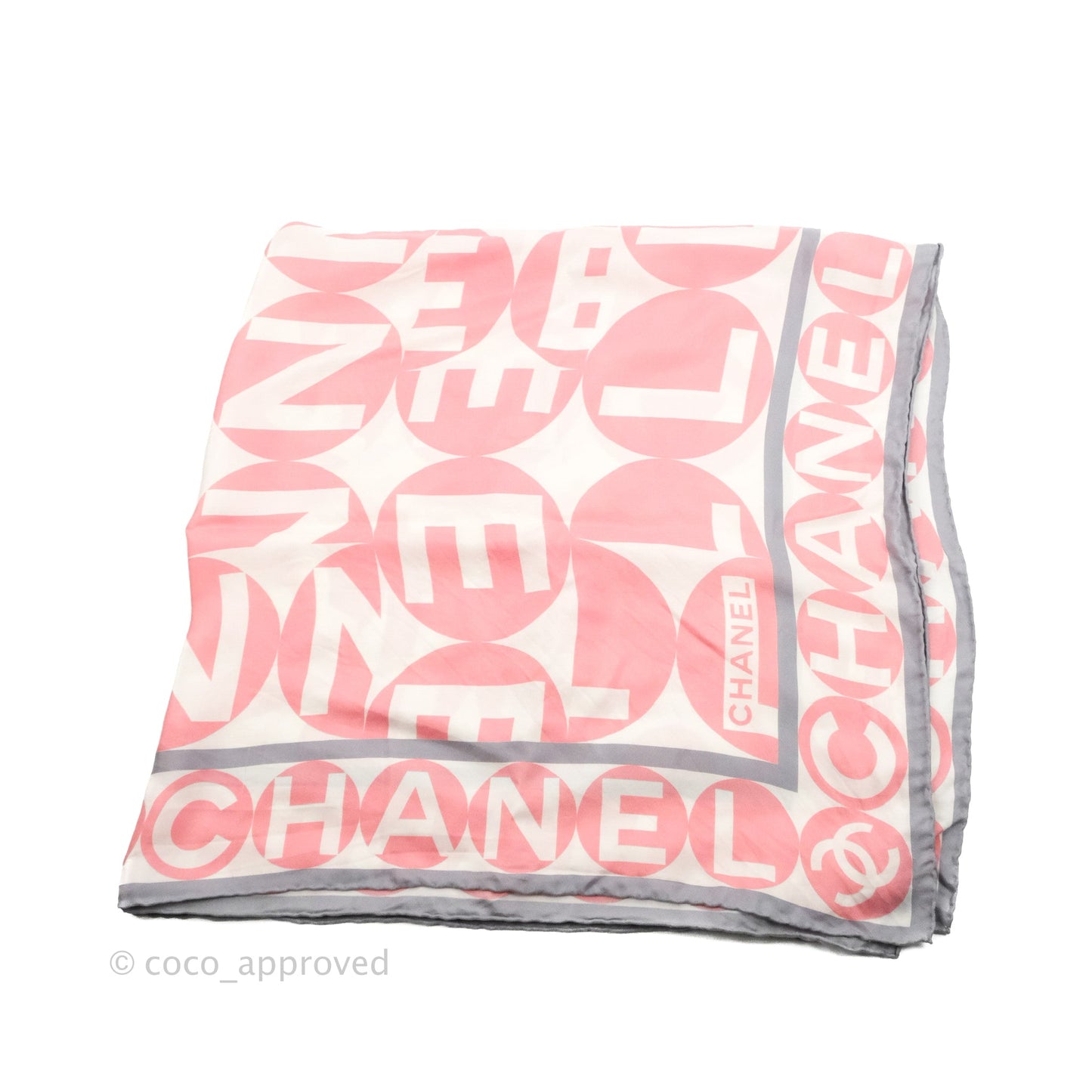 Chanel CC Silk Square Scarf 90 Grey/Pink/White