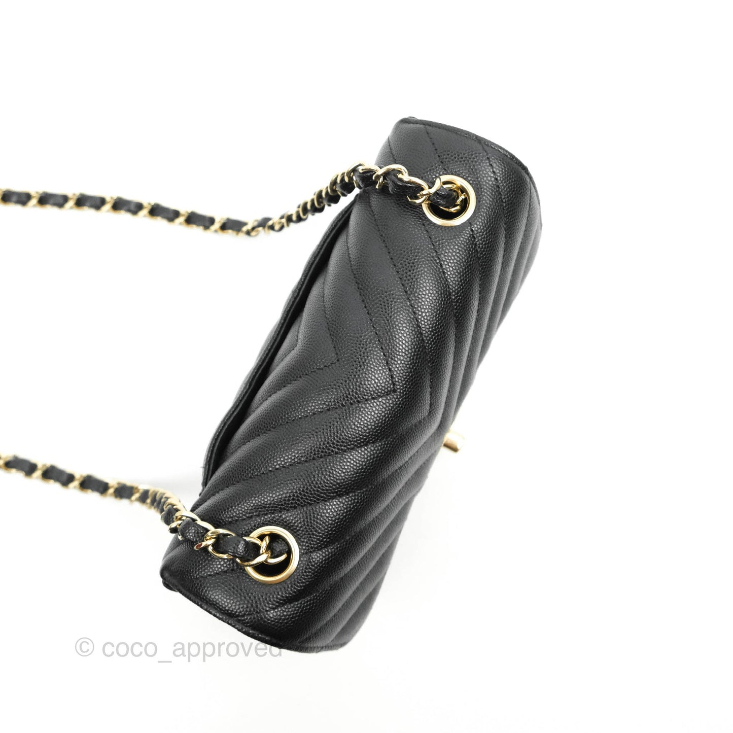 Chanel Chevron Mini Rectangular Flap Black Caviar Gold Hardware