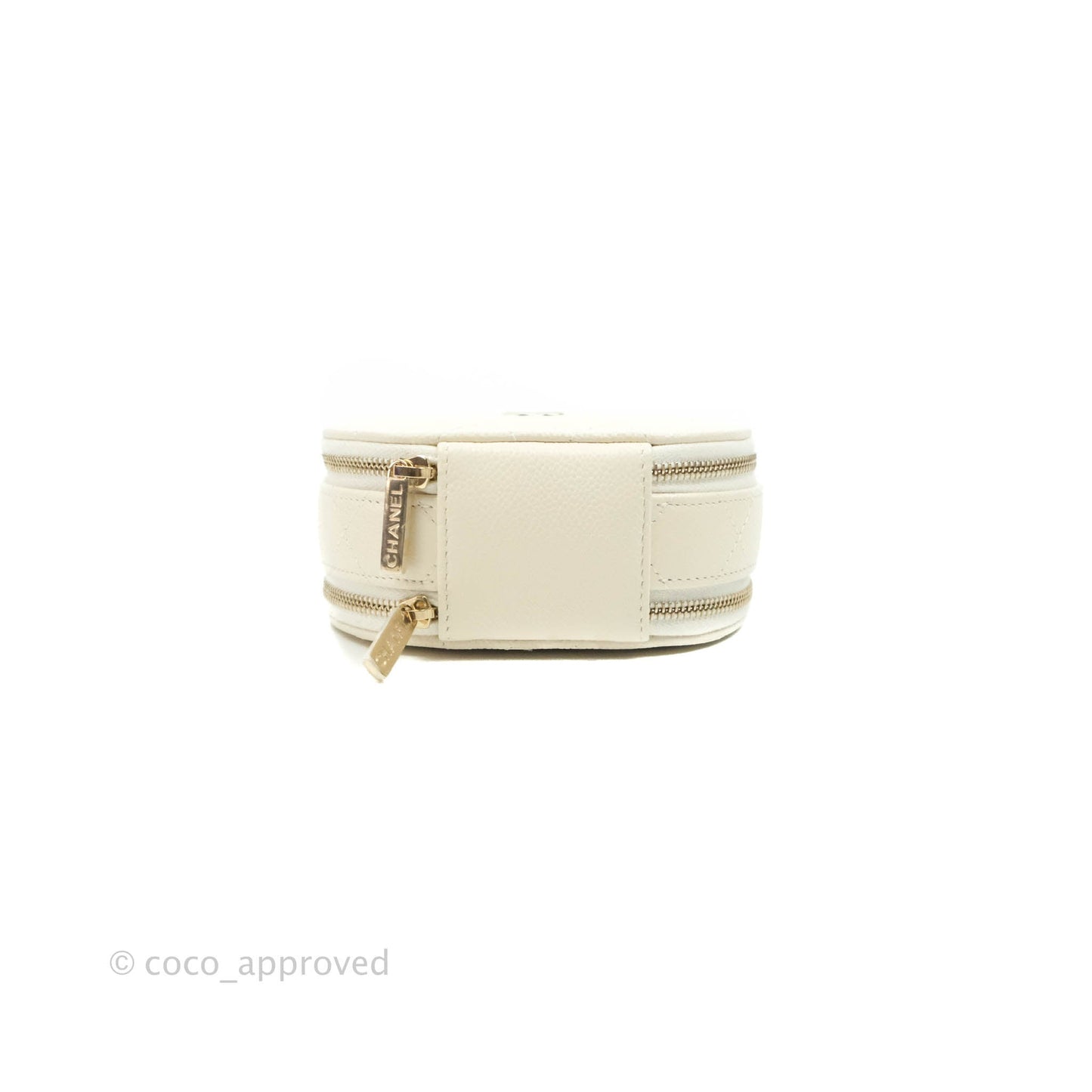 Chanel Mini Round Vanity Bag with Handle Ivory Caviar Gold Hardware 22C