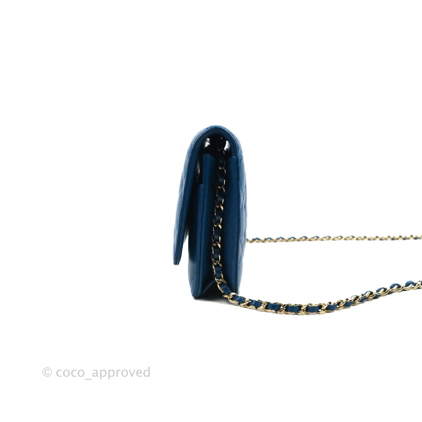 Chanel Quilted Classic Wallet on Chain WOC Blue Lambskin Gold Hardware