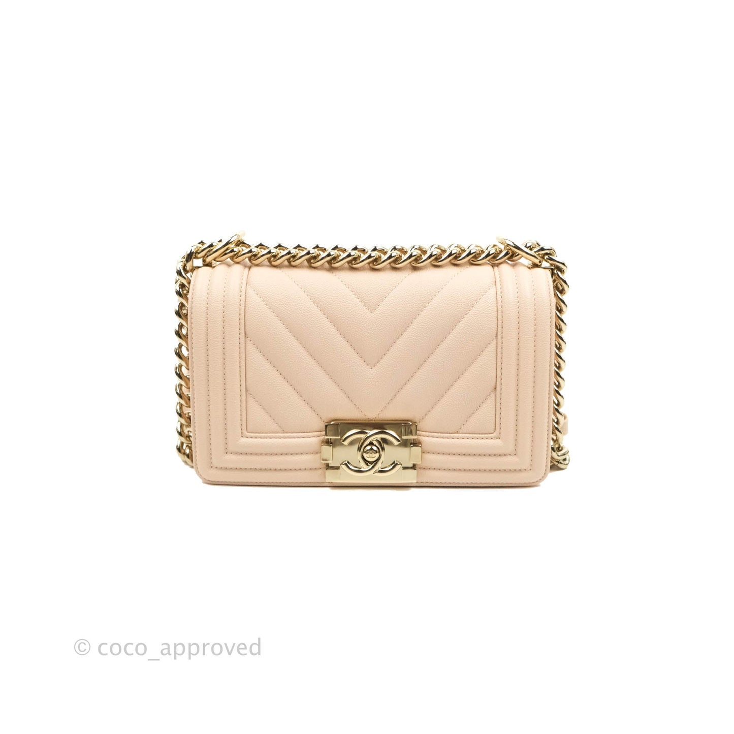 Chanel Small Boy Chevron Light Pink Caviar Gold Hardware