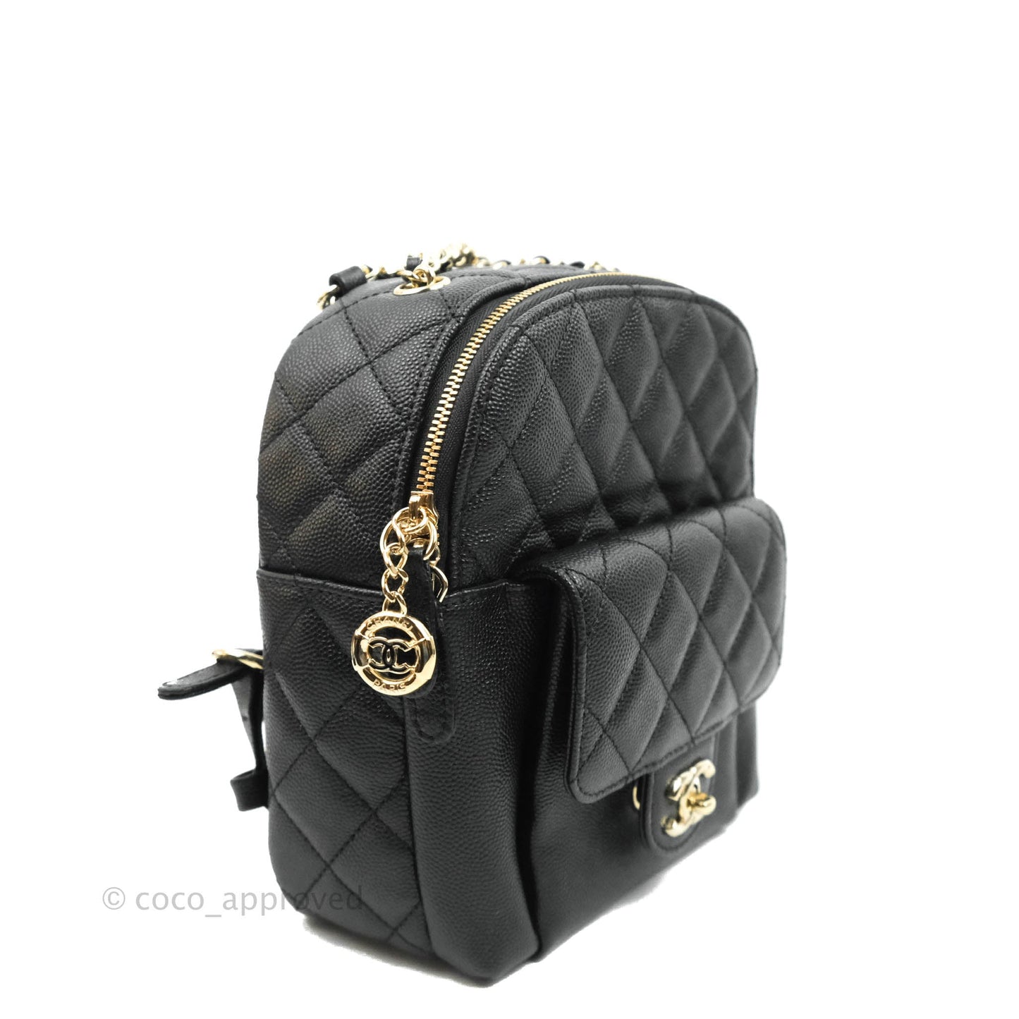 Chanel Quilted Small CC Day Backpack Black Caviar Gold Hardware