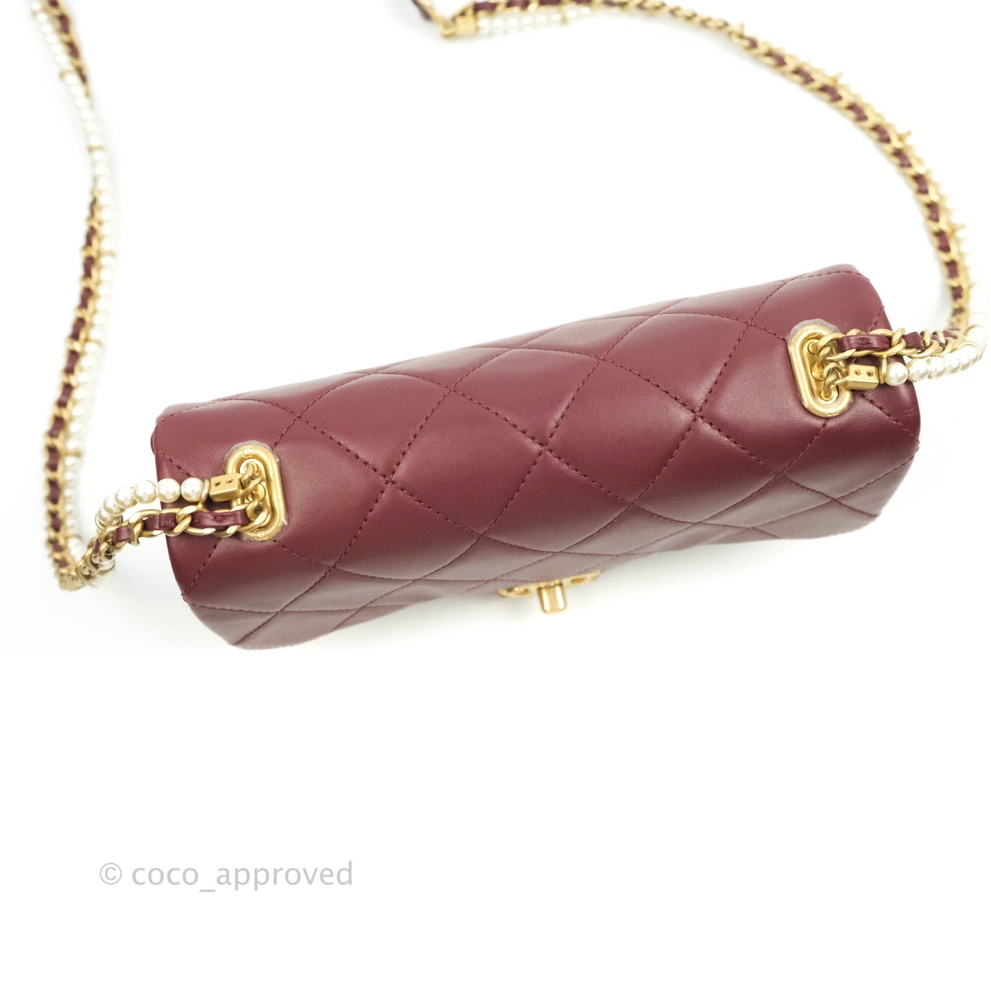 Chanel Quilted Small Crystal Pearls Flap Burgundy Calfskin Gold Hardware 20K