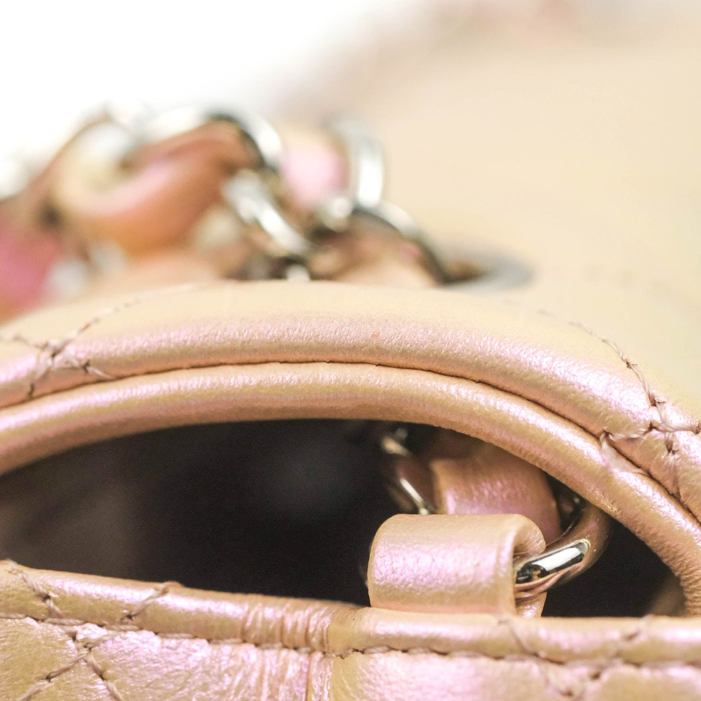 Chanel Quilted Mini Rectangular Flap Iridescent Pink Calfskin Silver Hardware