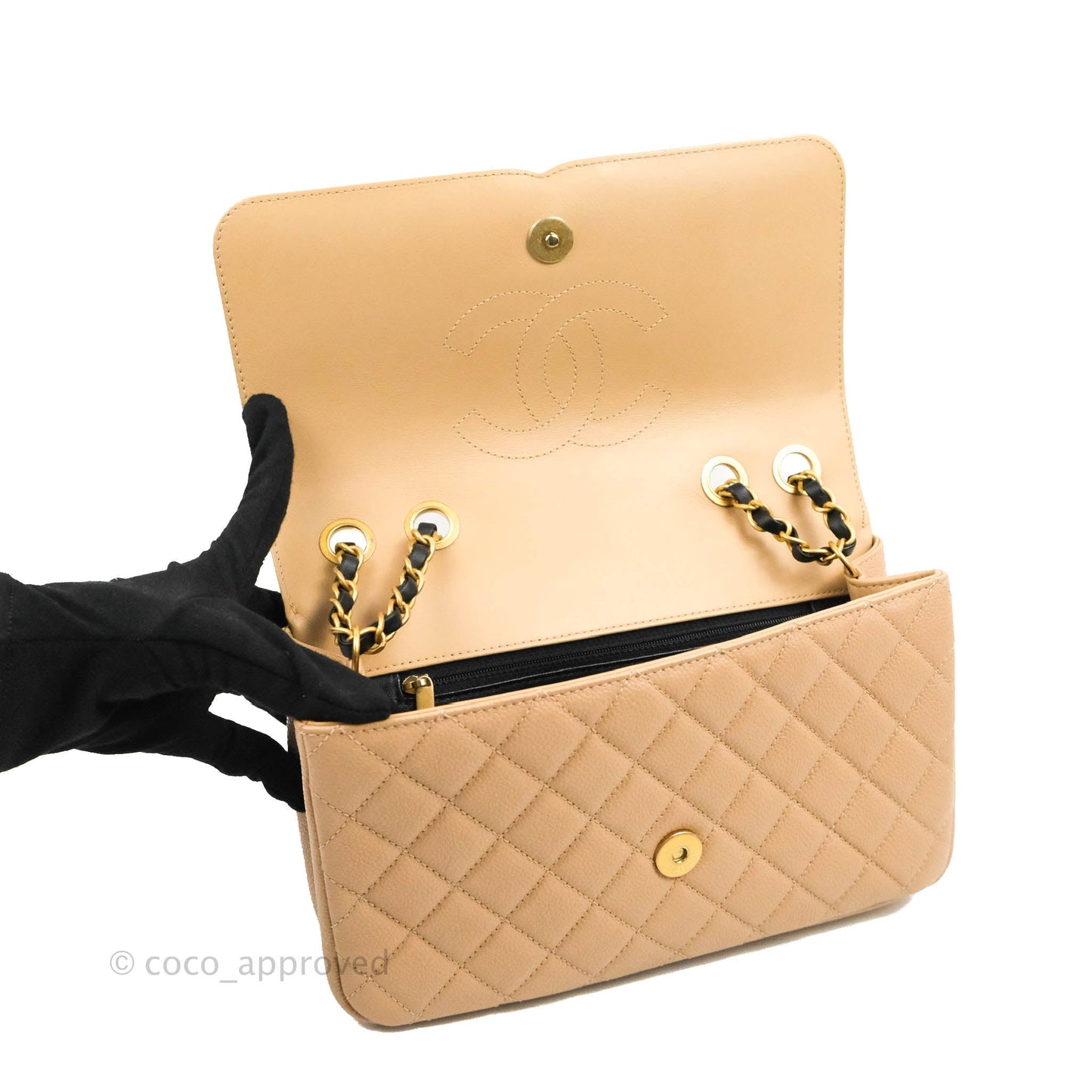 Chanel Quilted Medium CC Filigree Flap Beige Black Caviar