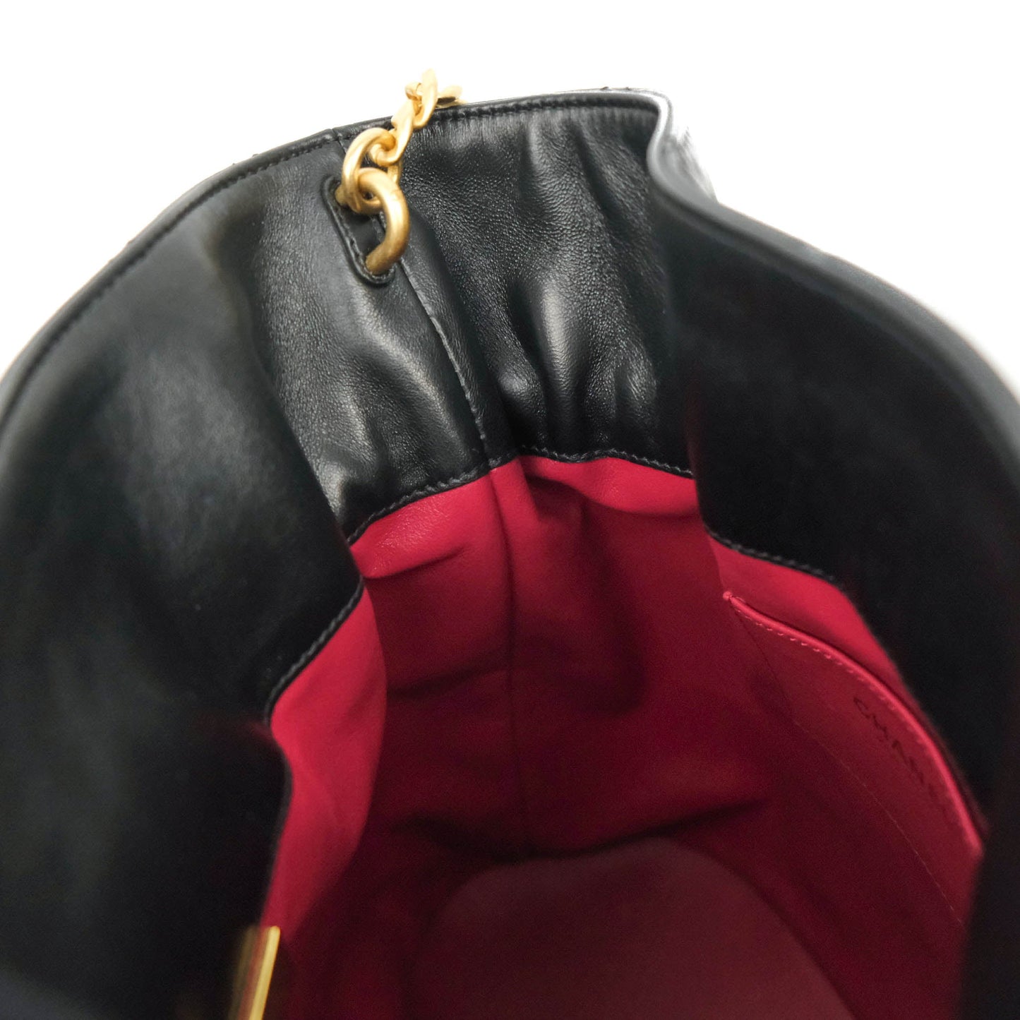 Chanel Enamel CC Bucket Bag Black Lambskin Gold Hardware 22S