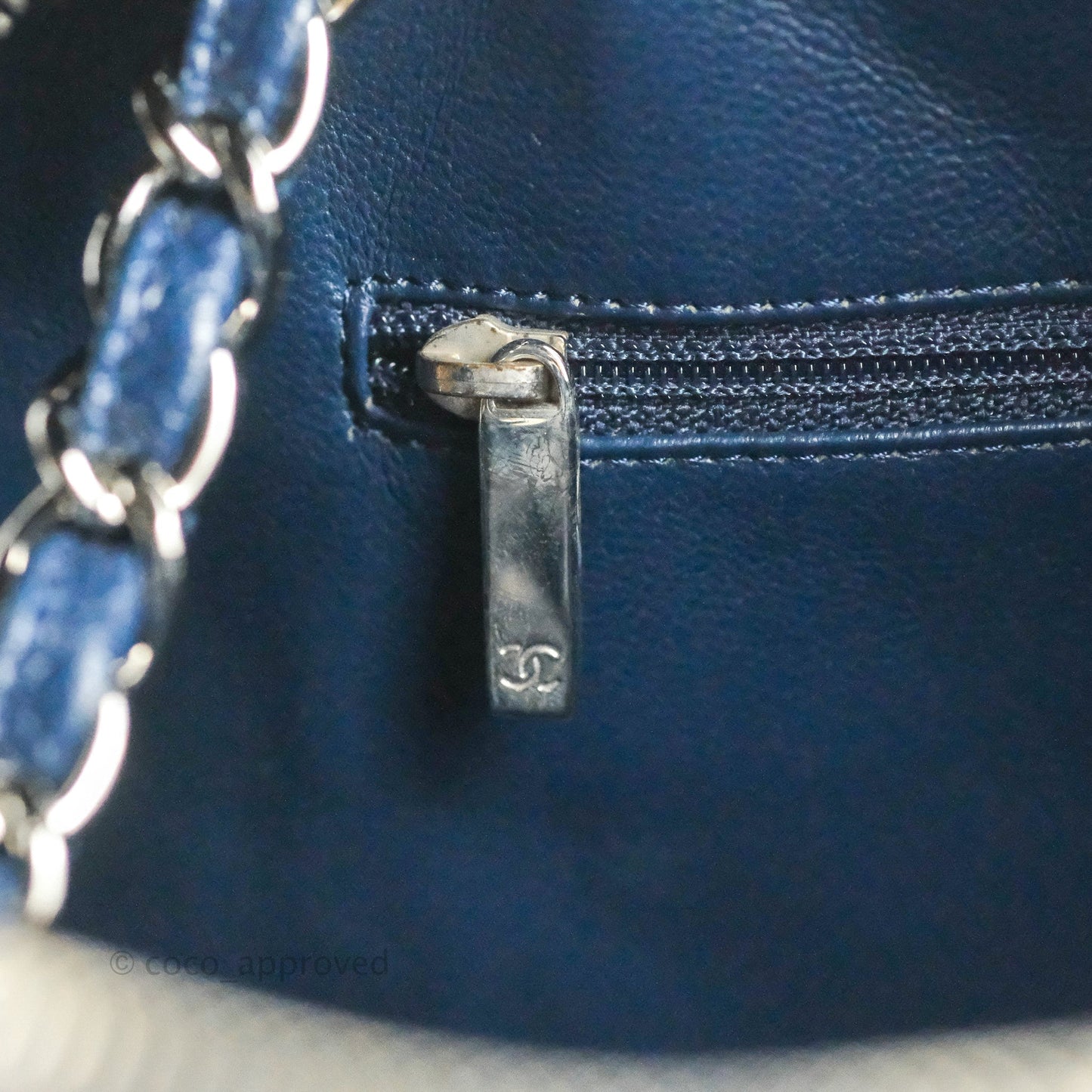 Chanel Quilted Large Classic Camera Bag Navy Caviar Silver Hardware