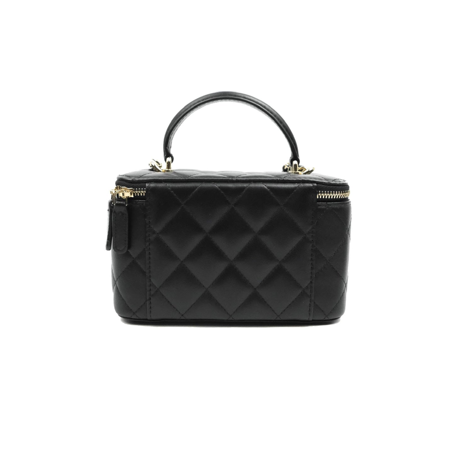 Chanel Classic Vanity Rectangular Top Handle With Chain Black Lambskin Aged Gold Hardware