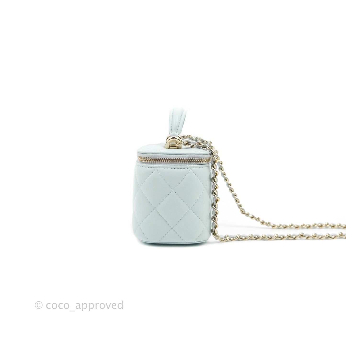 Chanel Mini Top Handle Vanity With Chain Light Blue Lambskin Gold Hardware