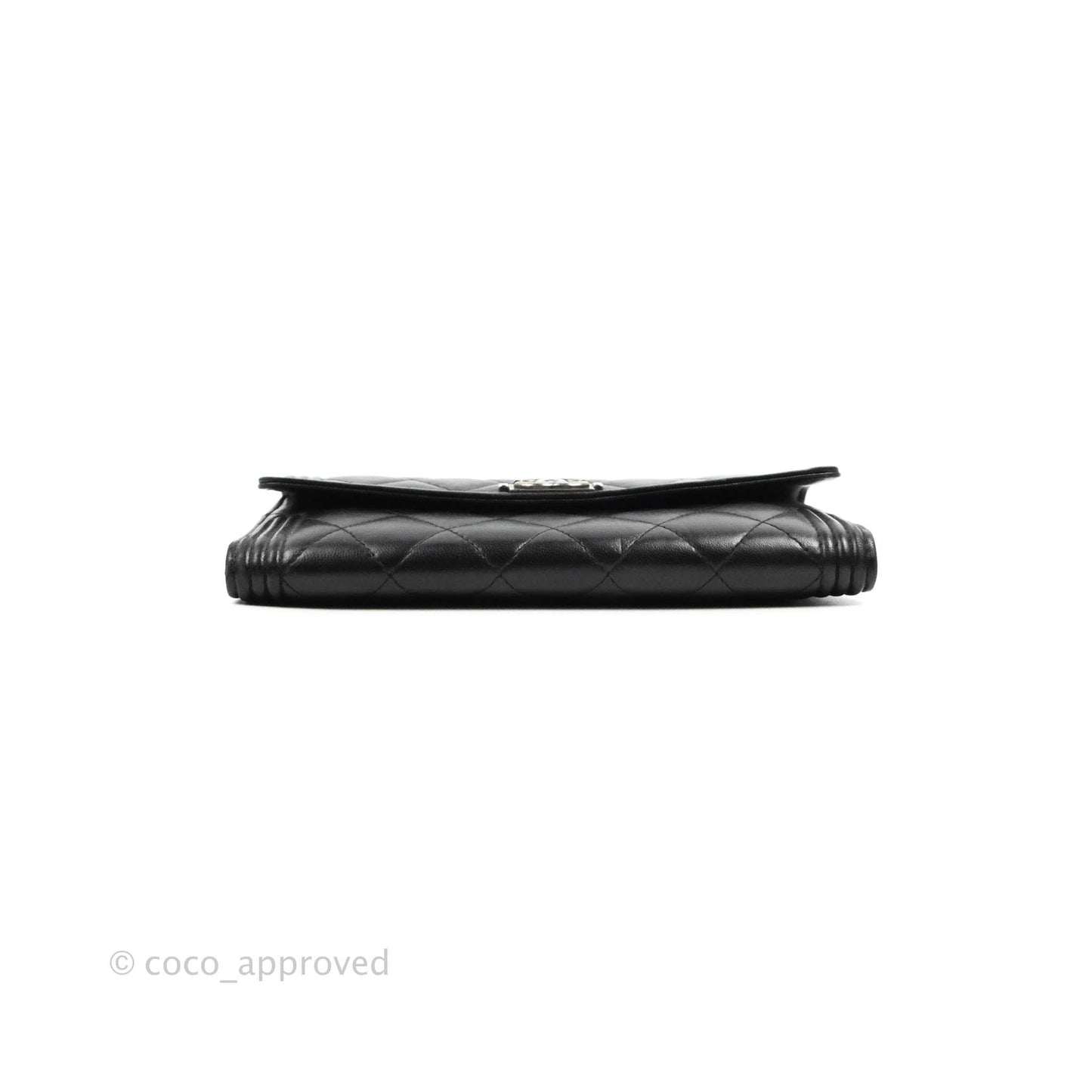 Chanel Quilted Boy Flap Long Wallet Black Lambskin Ruthentium Hardware