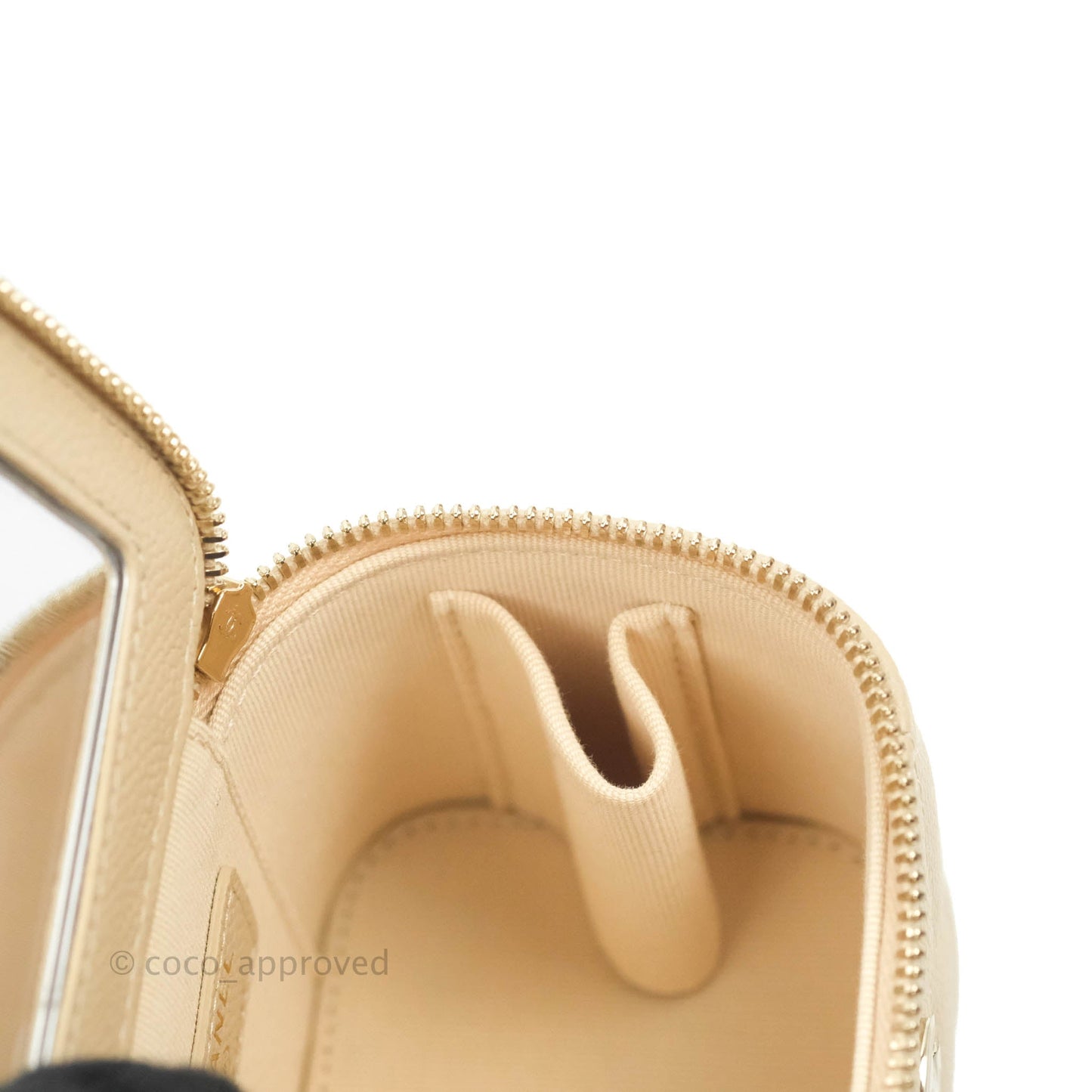 Chanel Classic Mini Vanity With CC Chain Light Beige Caviar Gold Hardware