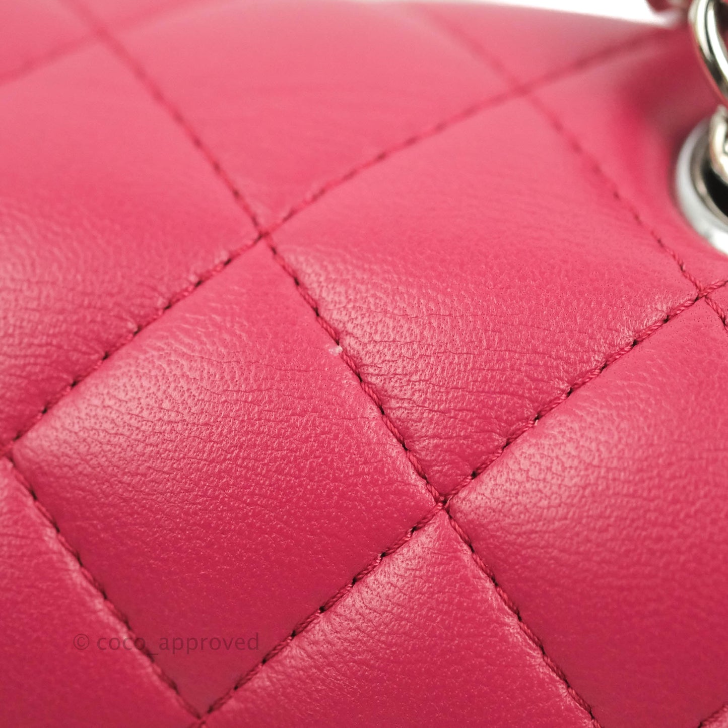 Chanel Quilted Mini Rectangular Flap Raspberry Pink Lambskin Silver Hardware
