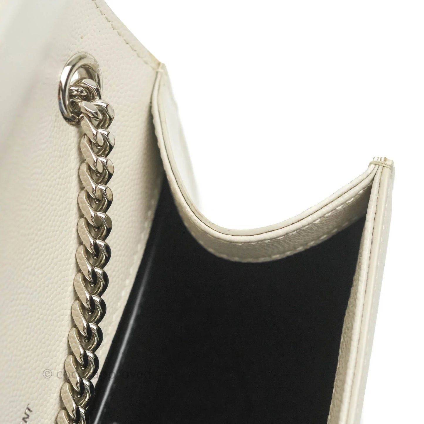 Saint Laurent Small Classic Monogram Kate Tassel Satchel White Grained Calfskin