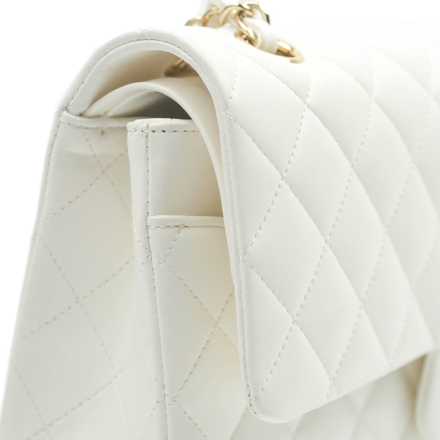 Chanel Quilted M/L Medium Double Flap White Lambskin Gold Hardware 21S