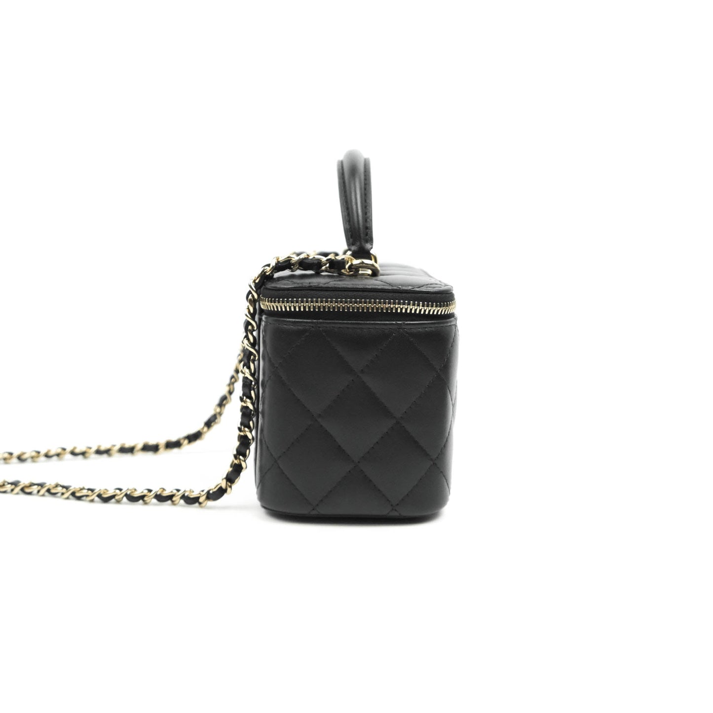 Chanel Classic Vanity Rectangular Top Handle With Chain Black Lambskin Aged Gold Hardware