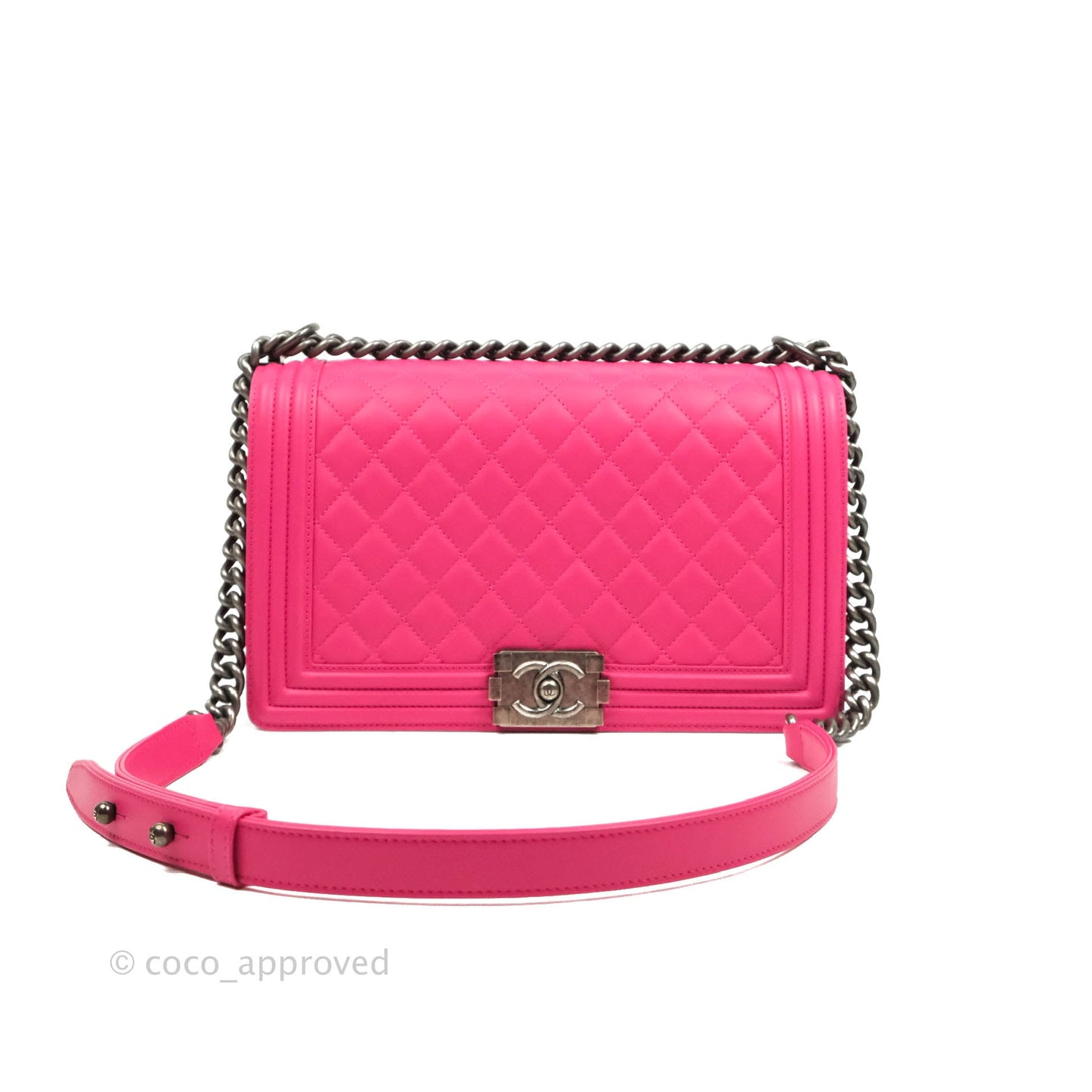 Chanel Quilted New Medium Boy Dark Pink Lambskin Ruthenium Hardware