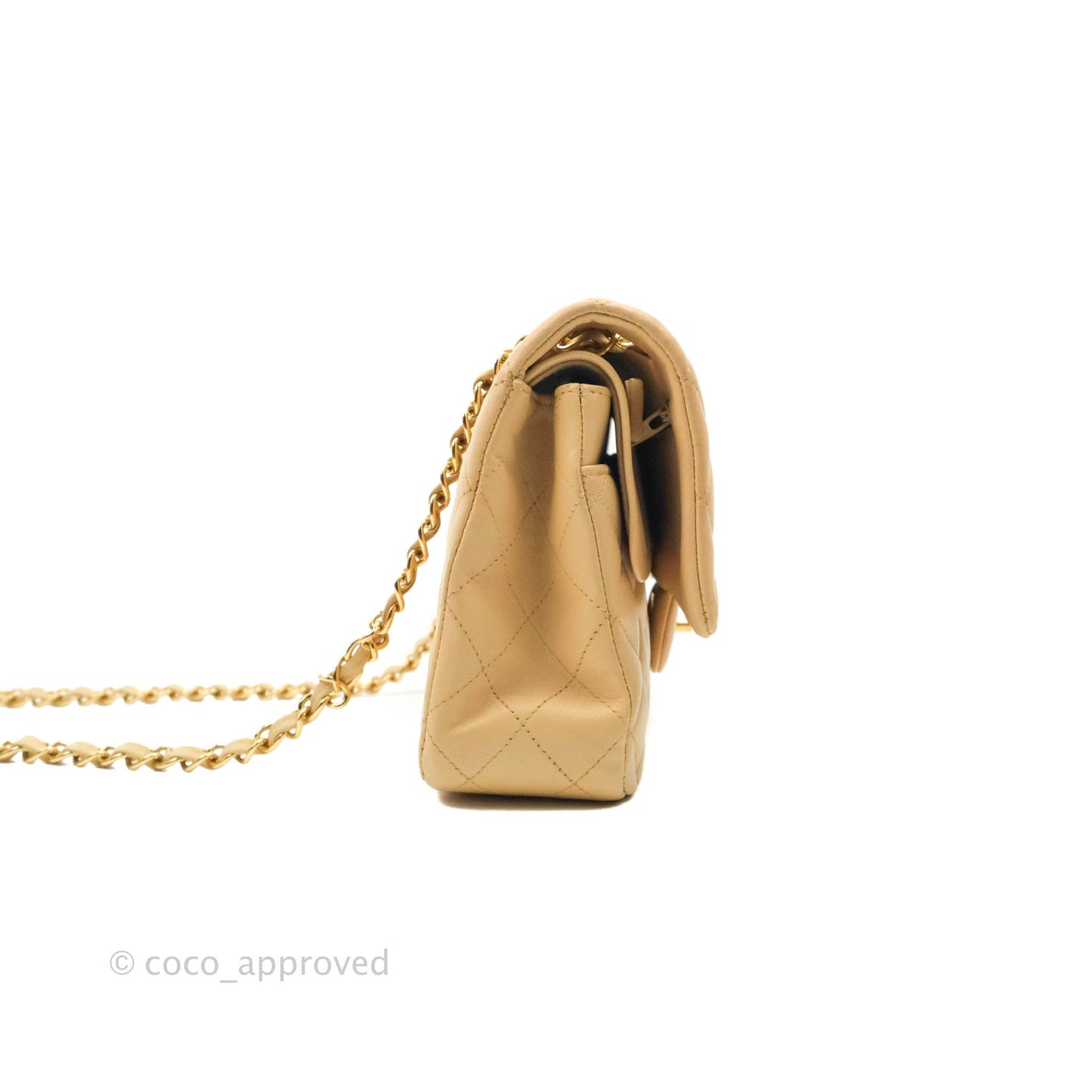 Chanel Classic M/L Medium Flap Quilted Beige Lambskin Gold Hardware