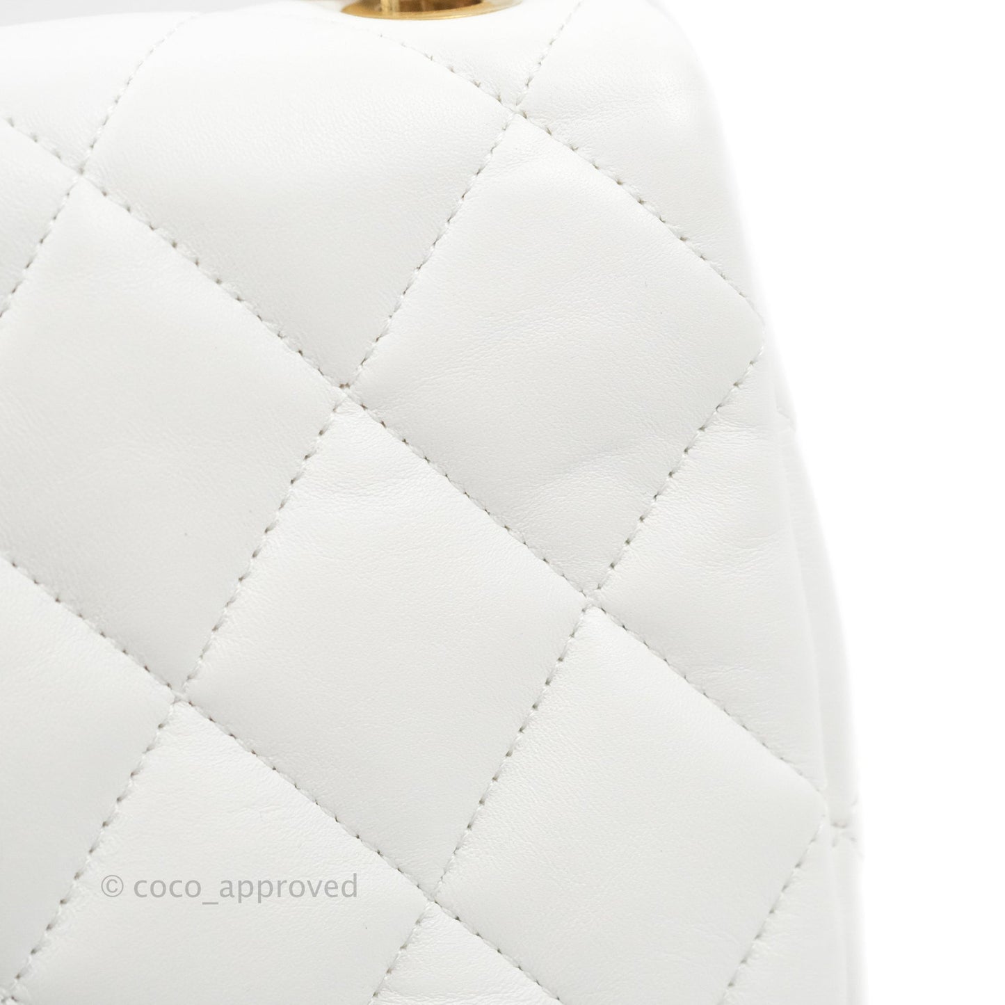 Chanel Small Flap Bag White Lambskin Aged Gold and Lacquered Metal 22S
