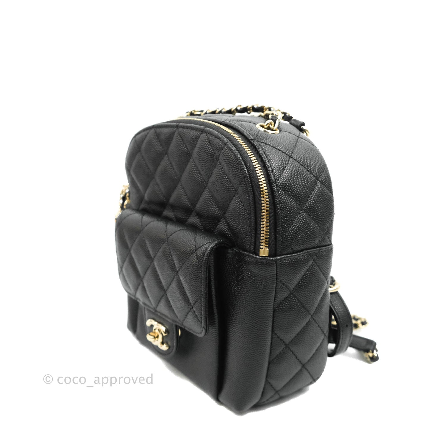 Chanel Quilted Small CC Day Backpack Black Caviar Gold Hardware