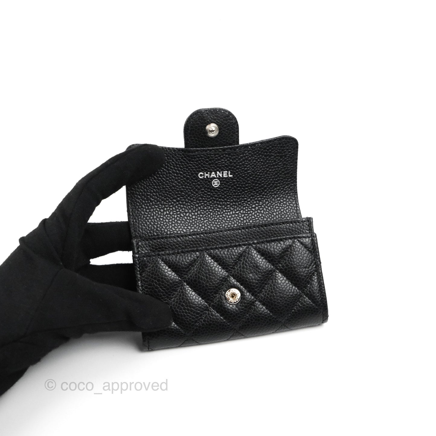 Chanel Classic Flap Card Holder Black Caviar Silver Hardware