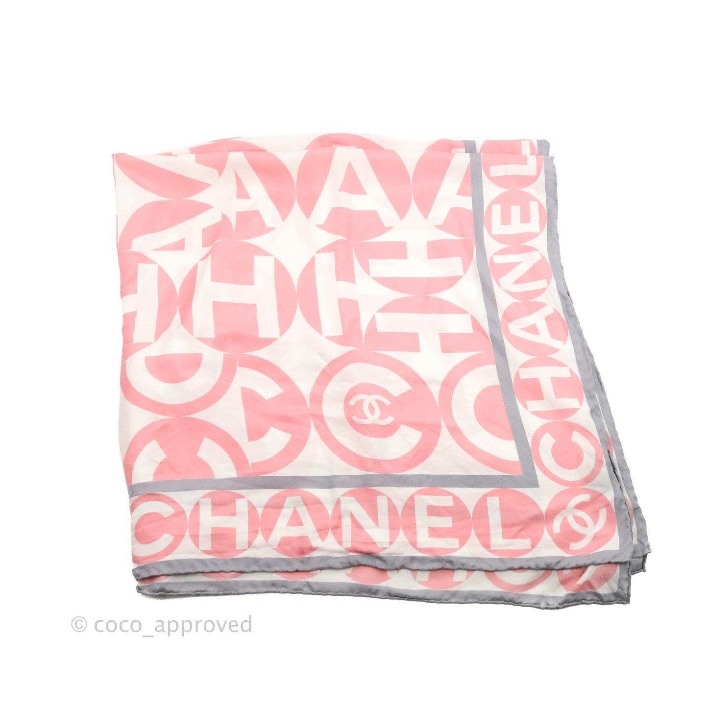 Chanel CC Silk Square Scarf 90 Grey/Pink/White