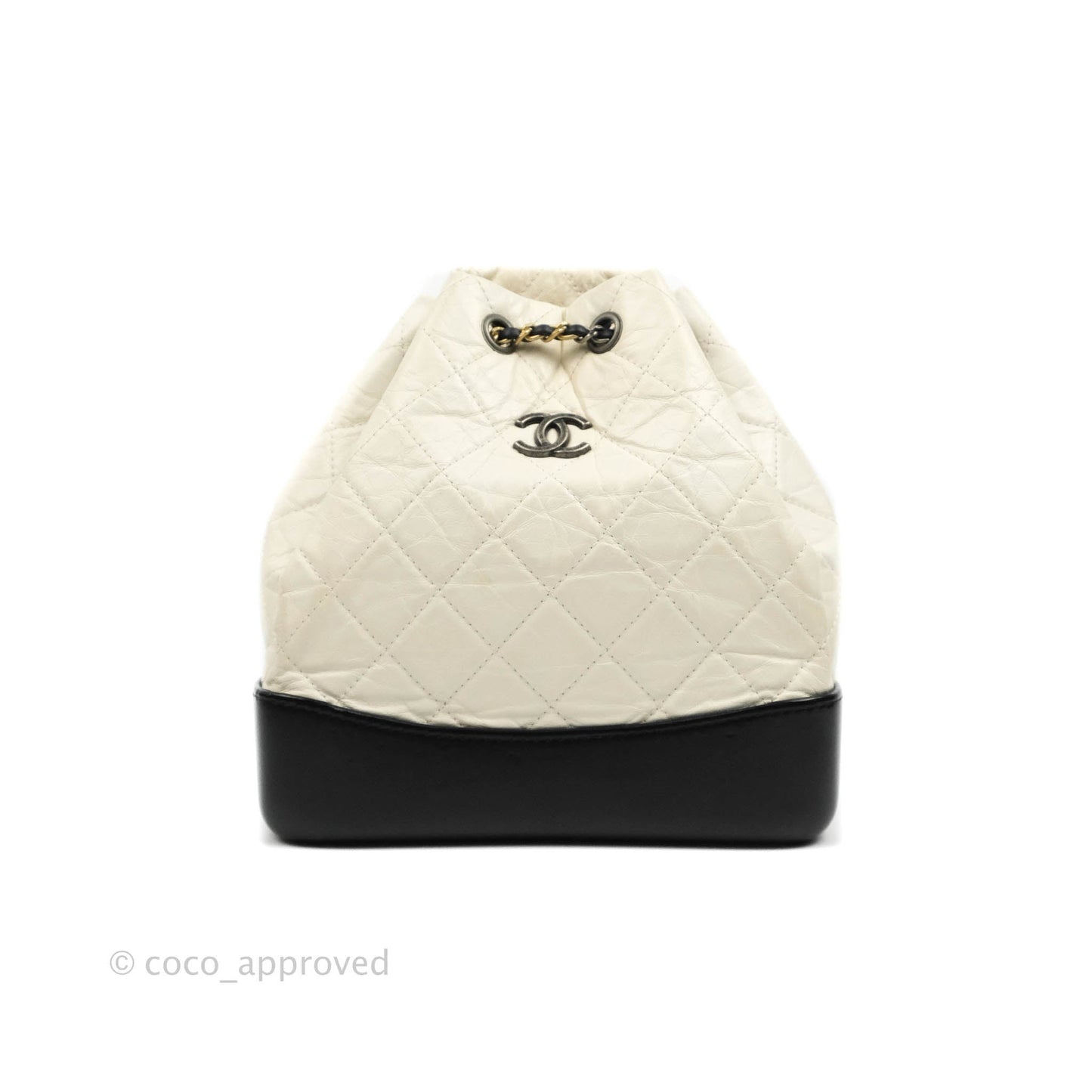 Chanel Small Gabrielle Backpack White Black Aged Calfskin