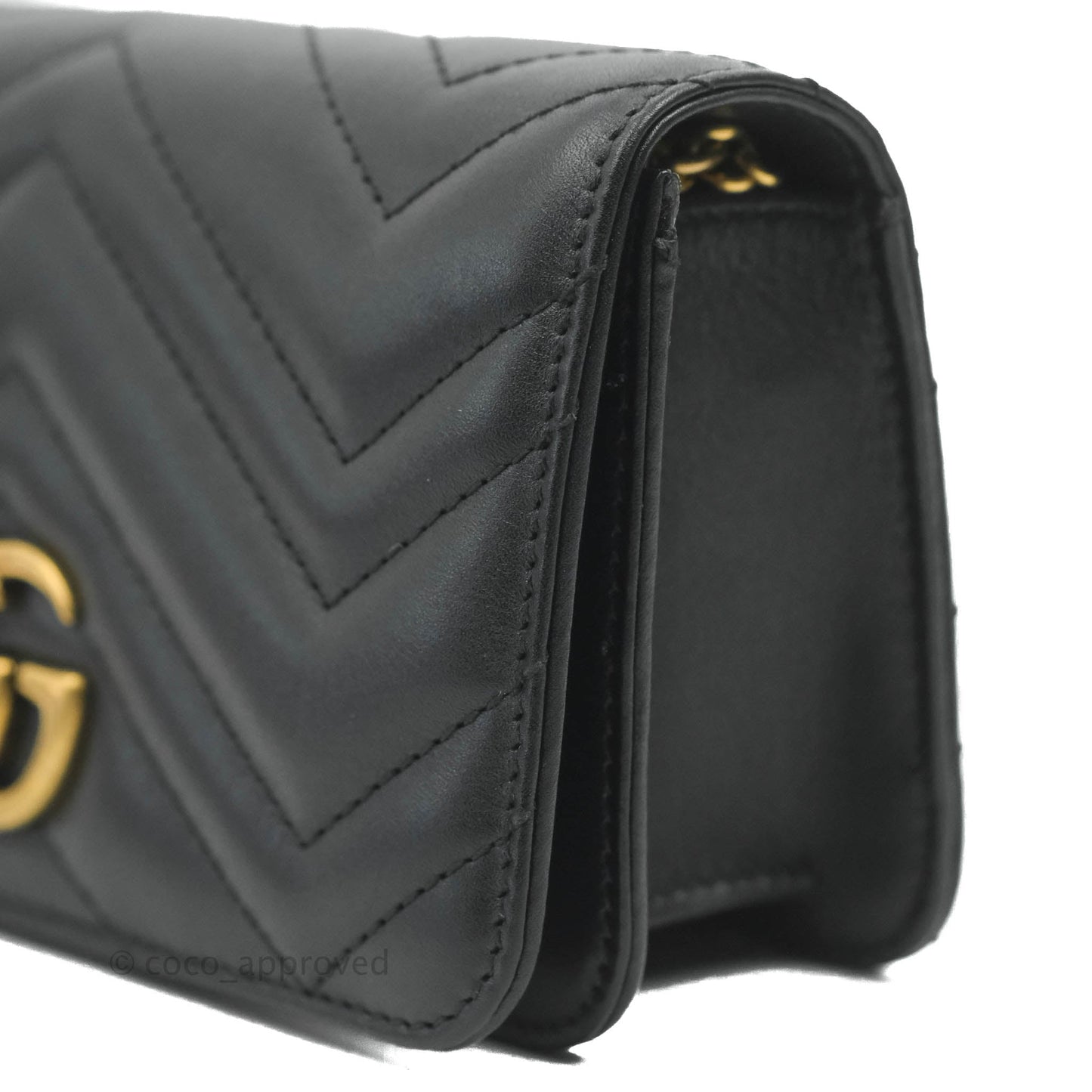 Gucci Matelasse GG Marmont Mini Chain Flap Bag Black Calfskin Gold Hardware